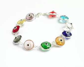 Evil eye bracelet 925 Silver bracelet Protection jewelry Good luck bracelet Greek Mati bracelet Lampwork evil eye Murano evil eye jewelry