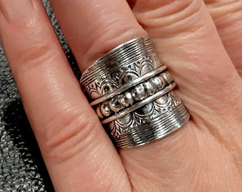 925 Sterling silver band Adjustable band Open band jewelry Wide ring Long ring Silver ring Wrap ring Wrapped ring Boho large ring Wide band