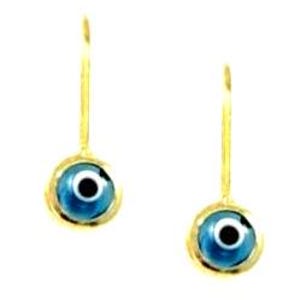 K&ouml;nnte beinhalten: Ein Paar goldene Ohrringe mit blauen b&ouml;sen Augen-Anh&auml;ngern. Die Ohrringe sind schlicht und elegant, perfekt f&uuml;r den Alltag.