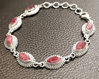 Ruby bracelet Sterling silver Ruby gemstones bracelet Genuine ruby July birthstone Birthday gift Wedding jewelry Bridal bracelet Love gift