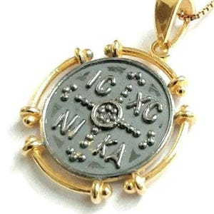 Constantine coin necklace Konstantinato Byzantine gold medallion Sterling silver Unisex ICXC NIKA pendant Protection Greek layering necklace
