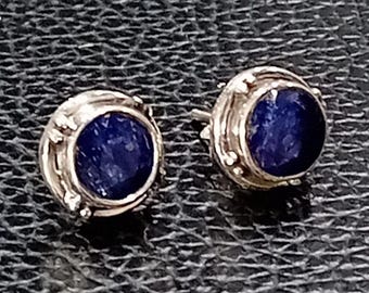 Pendientes de zafiro Pendientes de plata de ley 925 Pendientes de zafiro natural Pendientes de zafiro Pendientes de piedras preciosas de zafiro Joyas de zafiro