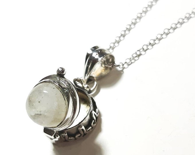 Moonstone Locket Necklace 925 Sterling Silver Locket Keepsake Prayer