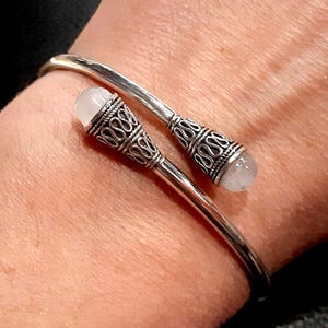 Moonstone bracelet Torque bangle Sterling silver cuff bangle Adjustable open bangle jewelry Moonstone gemstone cuff bracelet Torque bracelet