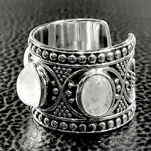 Moonstone ring 925 Sterling silver band Moonstone gemstone ring Moonstone jewelry Moonstone band ring Wide band Open band Adjustable band