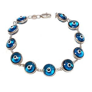 Evil eye bracelet 925 Silver bracelet Protection jewelry Good luck bracelet Greek Mati bracelet Lampwork evil eye Murano evil eye jewelry