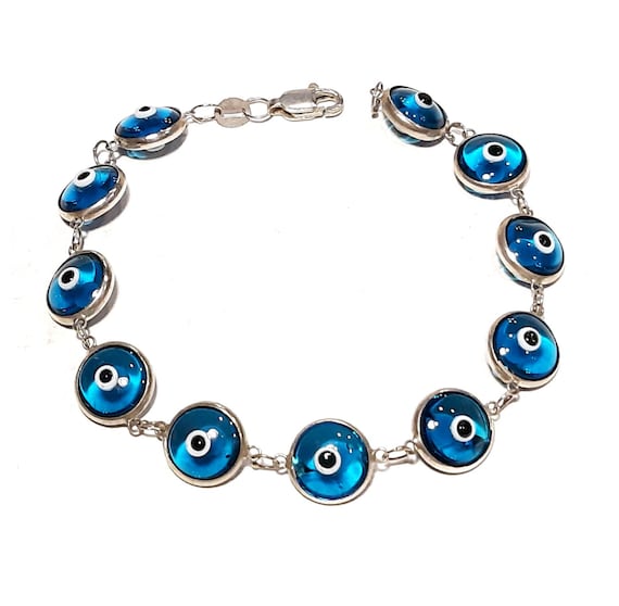 Evil eye bracelet 925 Silver bracelet Protection jewelry Good luck bracelet Greek Mati bracelet Lampwork evil eye Murano evil eye jewelry