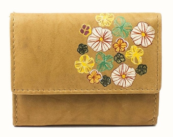 Leather wallet Genuine leather Floral ladies purse Children's gift Hand painted flowers Everlasting colors Womens gift Floral leather wallet