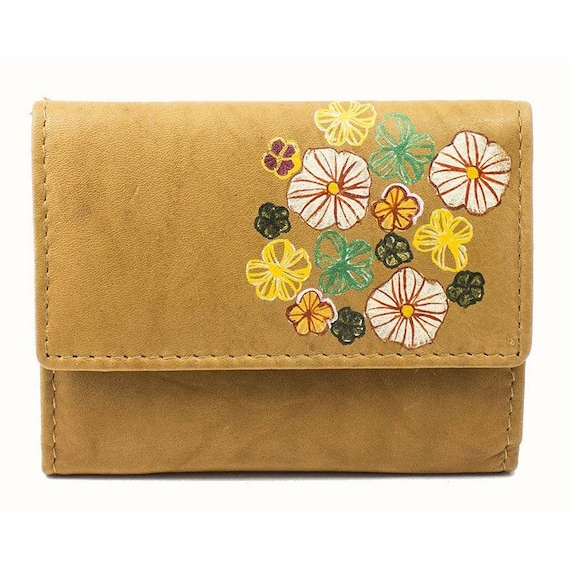 Leather wallet Genuine leather Floral ladies purse Children's gift Hand painted flowers Everlasting colors Womens gift Floral leather wallet