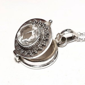 Quartz photo locket necklace 925 Sterling silver locket Keepsake pendant Movable lid pendant Secret compartment pendant Poison box pendant