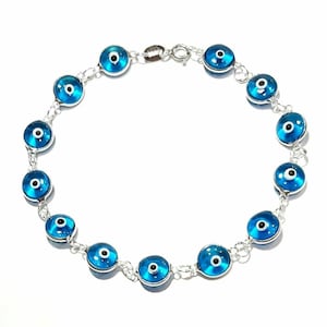 Evil eye bracelet 925 Sterling silver Unisex Protection jewelry Good luck amulet Lampwork Murano glass beads Fused glass Greek mati Handmade