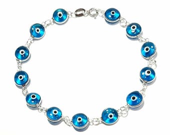 Evil Eye Armband 925 Sterling Silber Unisex Schutz Schmuck viel Glück Amulett Lampwork Murano Glasperlen Fusing Glas griechischen Matia Handmade
