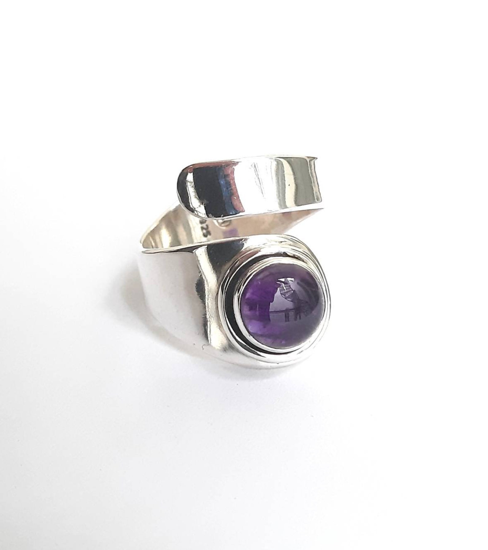 STERLING Silver Adjustable Ring with Large Amethyst main image 0
