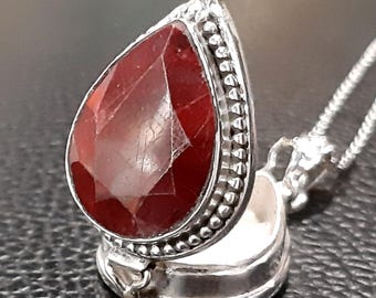 Ruby photo locket necklace 925 Sterling silver Keepsake Charm box pendant Movable lid pendant Ruby gemstone locket Prayer box Poison box