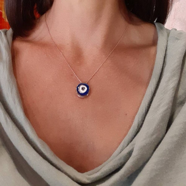 Evil eye necklace Sterling silver evil eye jewelry Rose gold plated silver Evil eye pendant Good luck jewelry Protection jewelry Greek Mati