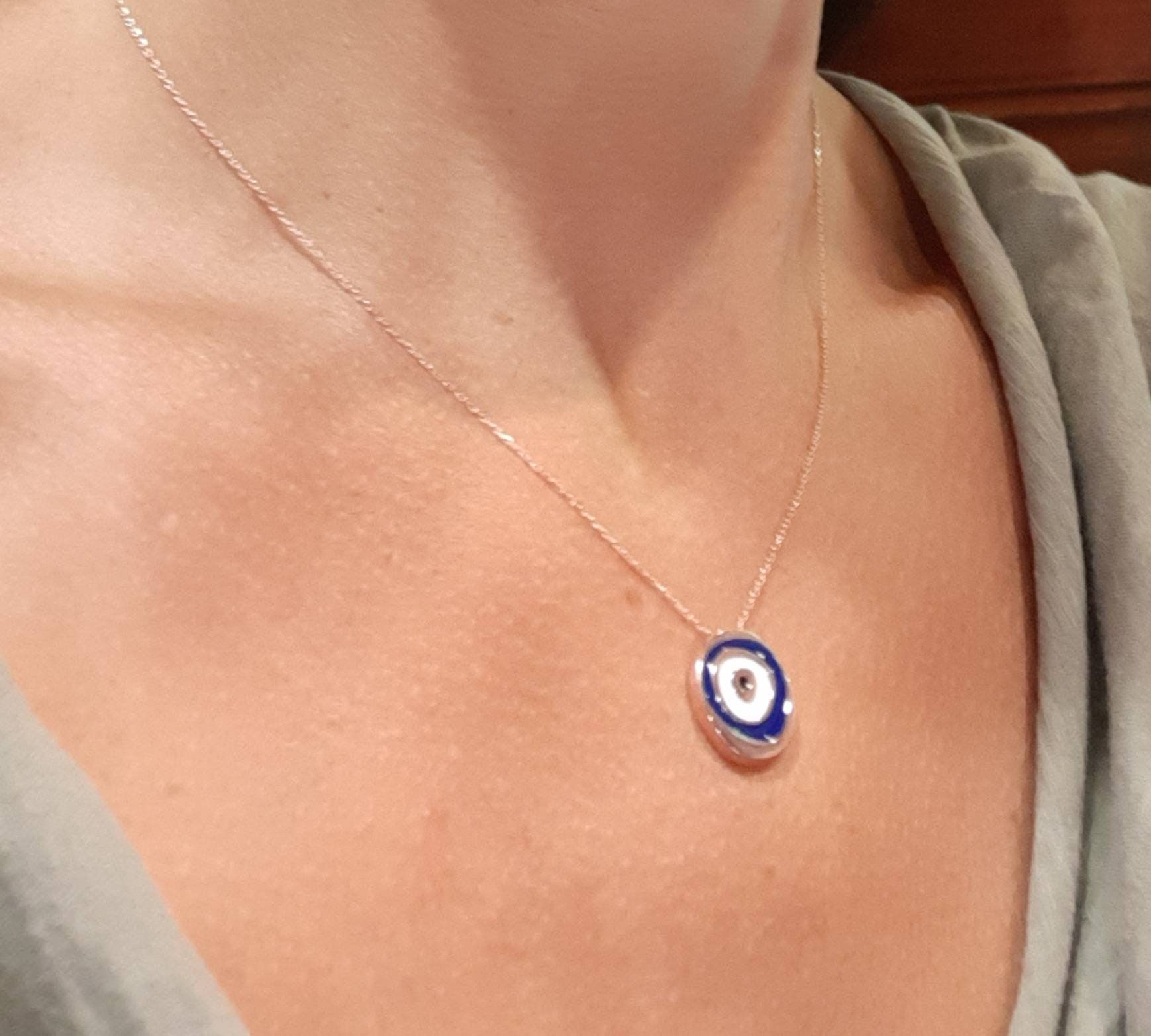Ciondolo Cuore Con Lunetta E Occhio Greco Malocchio – Placcato Argento 925