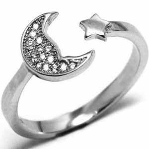 Mondsichelring Verstellbarer Ring Sterlingsilberring Zirkon Mondsichelband Himmlischer Ring Mondring Mondsichelschmuck Sternring