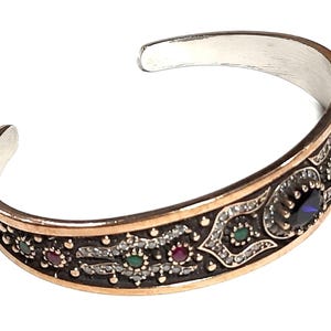 Byzantine bracelet Sterling silver cuff Byzantine silver bracelet Sapphire cuff Multi gemstones Byzantine cuff bracelet Gemstones jewelry