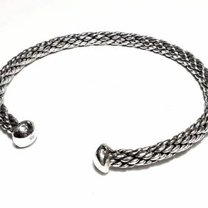 Twisted bracelet Sterling silver torc bangle Interwoven torque bracelet Rope chain torc Mens torque Two balls bangle Double ball cuff