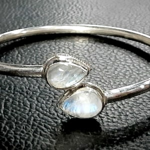 Moonstone bracelet Torque bangle Sterling silver cuff bangle Adjustable open bangle jewelry Moonstone gemstone cuff bracelet Torque bracelet