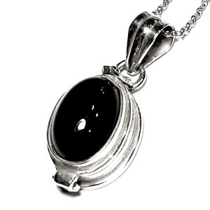 Black onyx photo locket necklace Sterling silver locket Keepsake locket Pill box Poison box pendant Black onyx gemstone locket Onyx locket