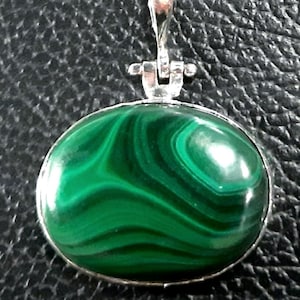 Malachite pendant necklace Sterling silver Malachite gemstone necklace Big malachite gem Large malachite Long horizontal malachite pendant
