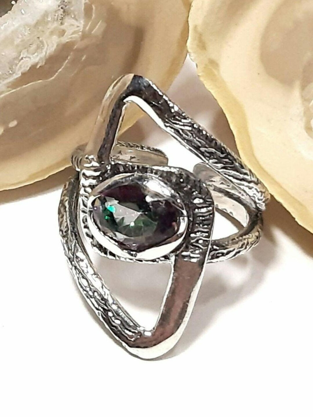 Bague Chat Ajustable Argent 925 - Quartz Rose & Labradorite, Femme, Neuf Avec étiquettes