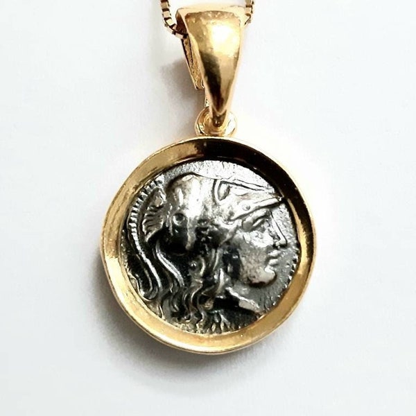 Goddess Athena coin necklace Unisex Grecian medallion Gold plated 925 Sterling silver Oxidised coin Ancient Greek jewelry Layering necklace