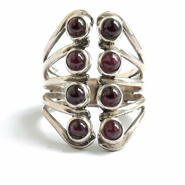 Garnet ring 925 Sterling silver Adjustable Garnet open band Garnet gems Natural garnet gemstones Garnet wrap ring Hand fan jewelry Wide band