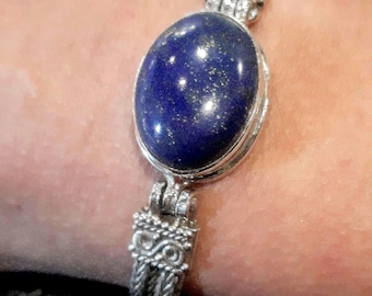Byzantine bracelet 925 Sterling silver bracelet Byzantine chain bracelet Interwoven bracelet Lapis lazuli Braided Weaved silver chain