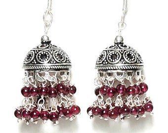 Chandelier earrings Sterling silver Garnet earrings Dome earrings Fringe earrings Chain earrings Garnet tassel earrings Chandelier jewelry