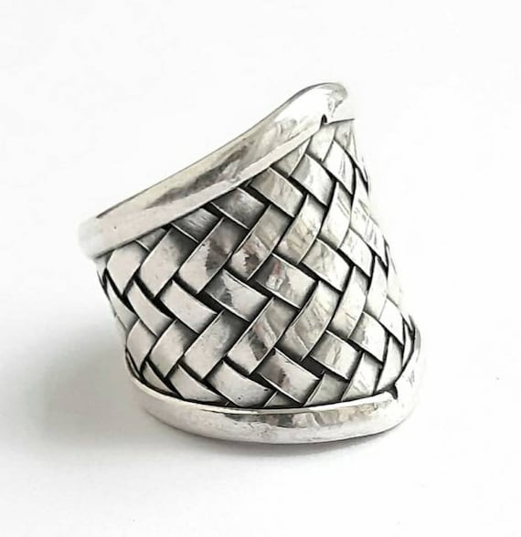 Net Ring Sterling Silver Band Unisex Adjustable Woven Band -  UK