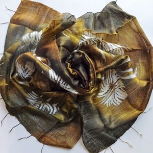 Brown Silk Shawl Hand Dyed Handwoven Batik Handmade Wedding Gift Wedding Accessories Light Weight Silk Shawl Natural Pure Raw Silk For Her