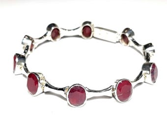 Ruby bracelet 925 Sterling silver bracelet Ruby gemstones bracelet Ruby jewelry Wedding jewelry Sterling silver jewelry Ruby gems bracelet