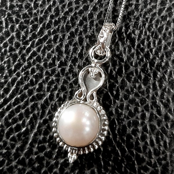 Pearl pendant necklace 925 Sterling silver necklace Natural pearl gemstone necklace Natural white pearl necklace Freshwater pearls jewelry