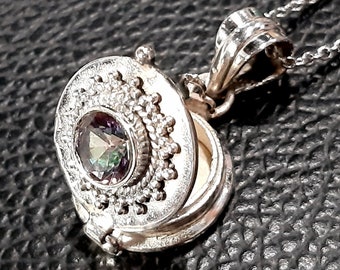 【MYSTIC LOCKET】PERTHSANTA Mystic Topaz Photo Locket Necklace Sterling Silver Locket