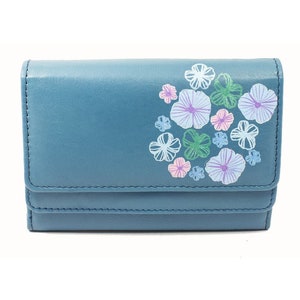 Cartera turquesa Cartera de piel Monedero de mujer Cartera de mujer Cartera de piel auténtica Cartera de mujer Cartera con flores Regalo de San Valentín Regalo para niños