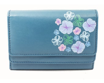 Turquoise wallet Leather wallet Ladies purse Ladies wallet Genuine leather Woman's wallet Floral wallet Valentine's day gift Children's gift