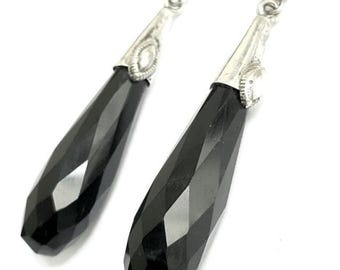 Pendientes de ónix negro Pendientes de plata de ley Pendientes colgantes de ónix negro Pendientes colgantes de ónix negro Joyas de ónix negro Pendientes de piedras preciosas de ónix negro