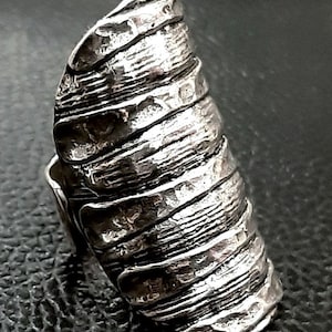 Long ring 925 Sterling silver band Adjustable Full finger Chunky ring Wide ring Open band Silver ring Wrap ring Wrapped ring Boho large ring