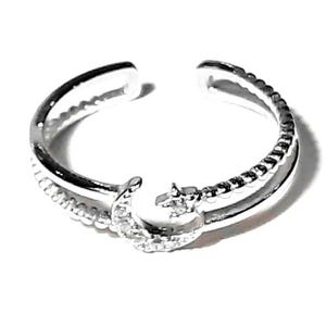 Crescent moon ring Adjustable ring Sterling silver ring Zircon crescent moon band Celestial ring Lunar ring Crescent moon jewelry Star ring