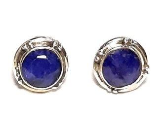 Sapphire earrings 925 Sterling silver earrings Natural sapphire stud earrings Sapphire studs Sapphire gemstones earrings Sapphire jewelry