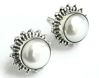 Perle Ohrringe Sterling Silber Ohrstecker Süßwasser Perle Ohrstecker Natürliche Perle Edelsteine Weiße Perle Schmuck Juni Geburtsstein Braut Ohrstecker