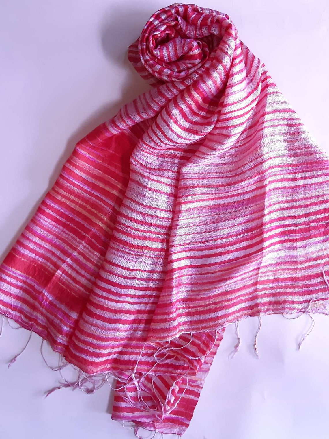 Pink Silk Shawl Striped Hand Dyed Handwoven Handmade Wedding Etsy