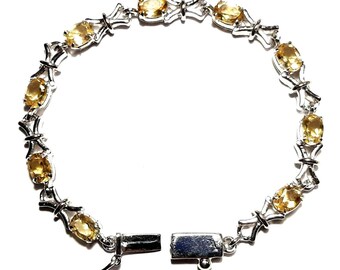 Citrine bracelet 925 Sterling silver bracelet Platinum plated silver Citrine gemstones bracelet Citrine jewelry Sterling silver jewelry