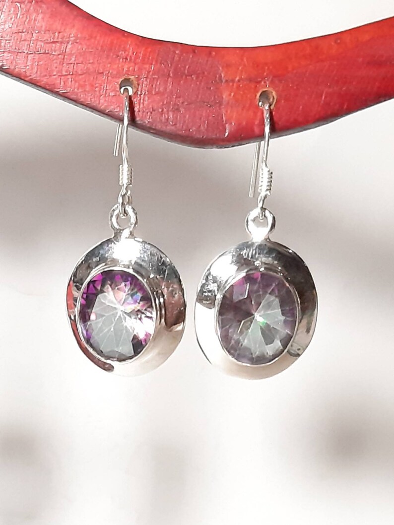 Mystic topaz earrings Sterling silver Topaz gemstone earrings Mystic topaz dangle earrings Topaz dangles Wedding jewelry Bridal earrings