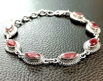 Ruby bracelet Sterling silver Ruby gemstones bracelet Genuine ruby July birthstone Birthday gift Wedding jewelry Bridal bracelet Love gift
