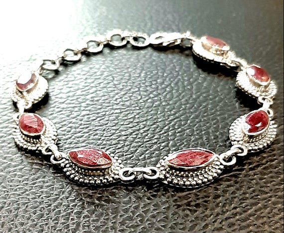 Ruby bracelet Sterling silver Ruby gemstones bracelet Genuine ruby July birthstone Birthday gift Wedding jewelry Bridal bracelet Love gift