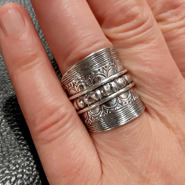 Wide band ring Sterling silver band Adjustable band Open band jewelry Wide ring Long ring Silver ring Wrap ring Wrapped ring Boho large ring