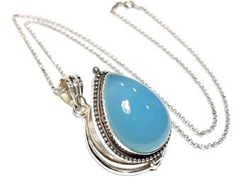 Collar con medallón de foto de aguamarina Colgante de caja con dije 3D de recuerdo de plata esterlina Medallón de piedra preciosa de aguamarina Colgante de tapa móvil de aguamarina